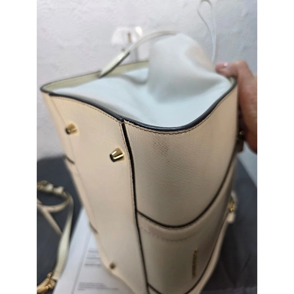Burberry Chatton Ivory Leather Drawstring Tote Satchel Bag Wt‎ Gold Hardware COA